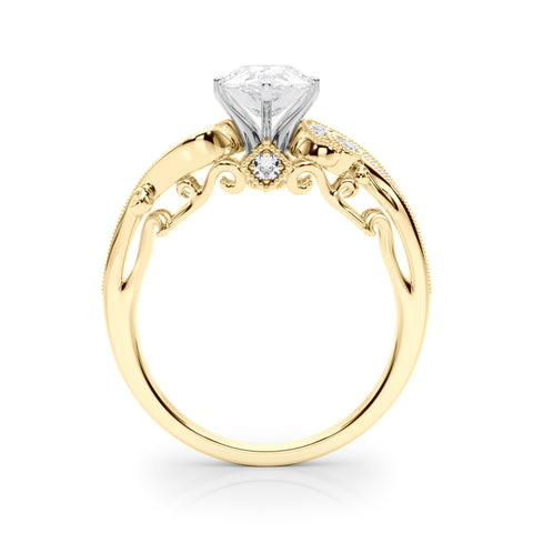 Yellow gold Pear Solitaire with Milgrain Pave Band and Four-Prong Setting