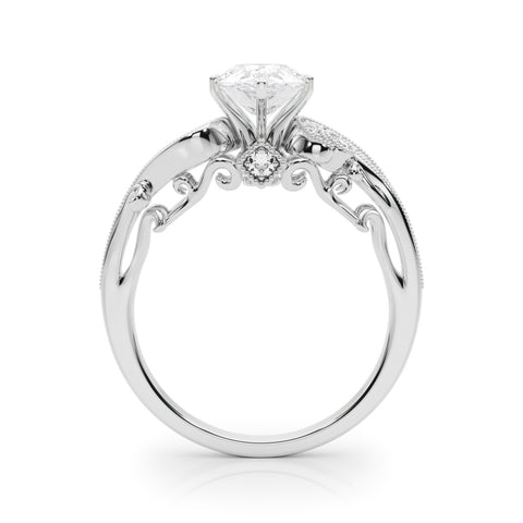 White gold Pear Solitaire with Milgrain Pave Band and Four-Prong Setting