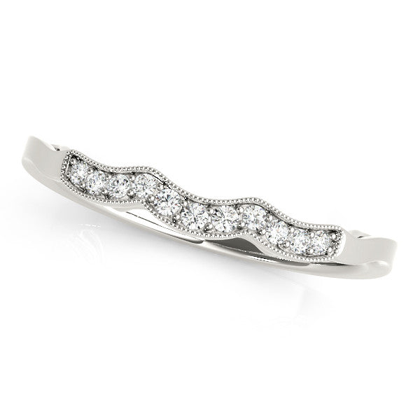 White gold Milgrain Pavé Round Diamond Curved Band 1