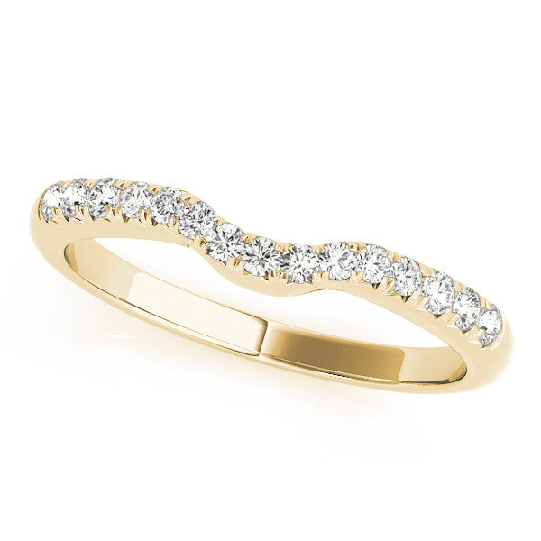Yellow gold Curved Pavé Round Diamond Wedding Band with Shared Prong Setting 1