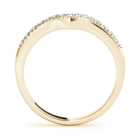 Yellow gold Curved Pavé Round Diamond Wedding Band with Shared Prong Setting 2