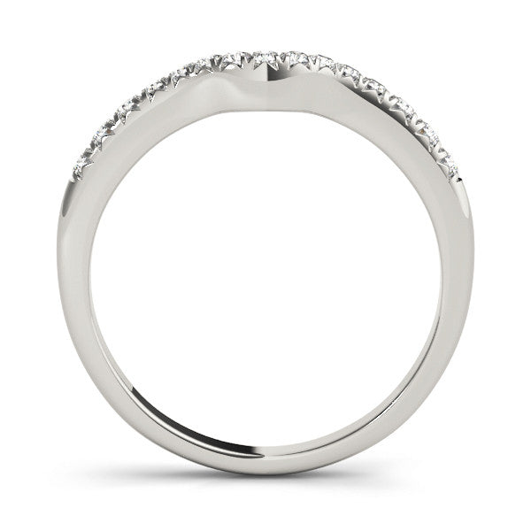 White gold Curved Pavé Round Diamond Wedding Band with Shared Prong Setting 2