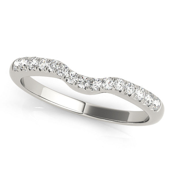 White gold Curved Pavé Round Diamond Wedding Band with Shared Prong Setting 1