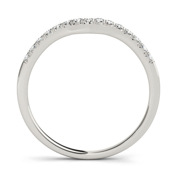 White gold Round Diamond Curved Pavé Wedding Band with Shared Prong Setting 2