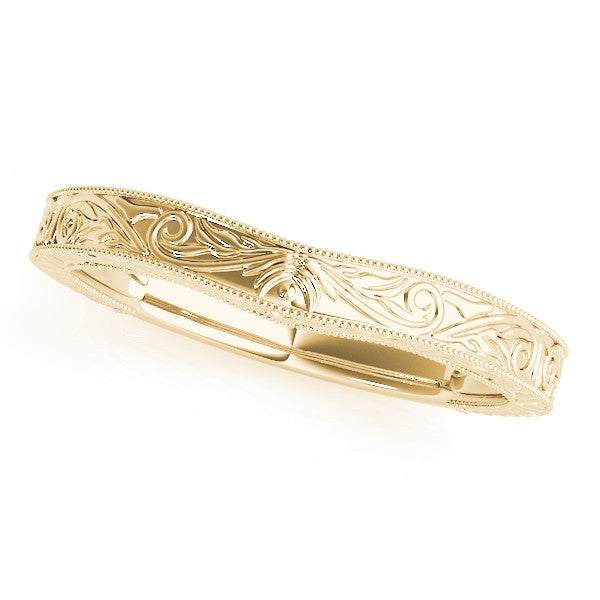 Yellow gold Engraved Vintage Scroll Milgrain Band 1