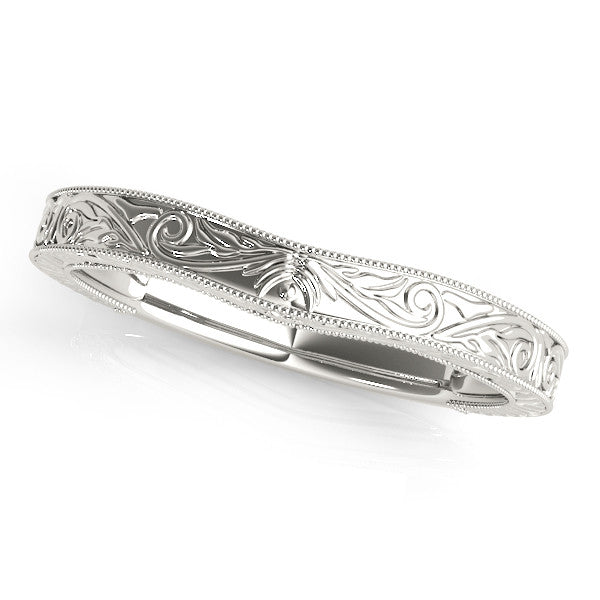 White gold Engraved Vintage Scroll Milgrain Band 1