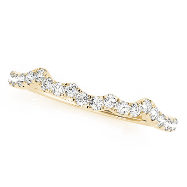 Yellow gold Round Diamond Scalloped Pavé Wedding Band with Shared Prong Setting 1