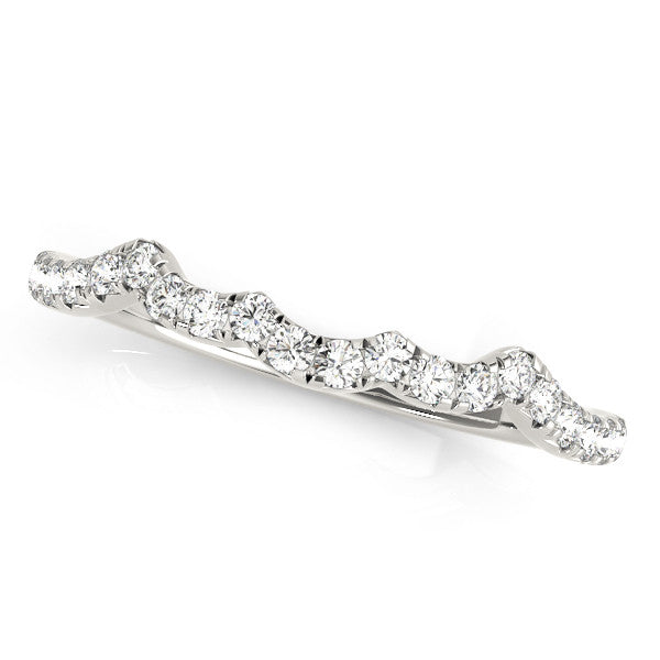 White gold Round Diamond Scalloped Pavé Wedding Band with Shared Prong Setting 1