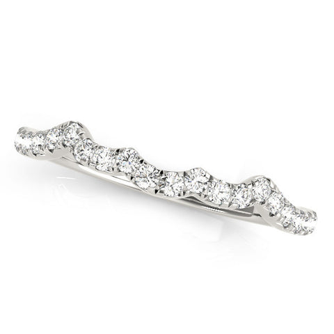 White gold Round Diamond Scalloped Pavé Wedding Band with Shared Prong Setting 1