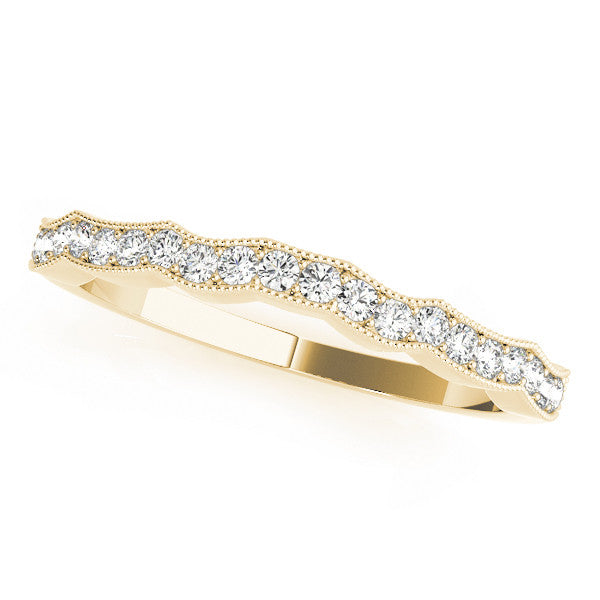 Yellow gold Round Diamond Milgrain Pave Contour Band 1