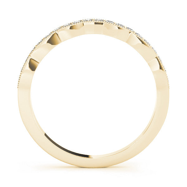 Yellow gold Round Diamond Milgrain Pave Contour Band 2
