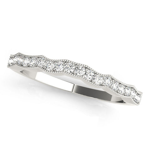 White gold Round Diamond Milgrain Pave Contour Band 1