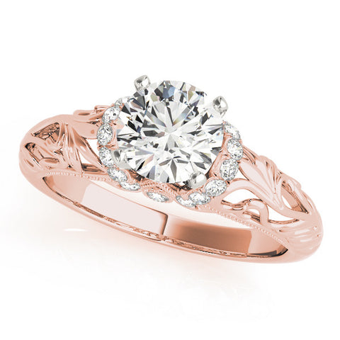 Rose gold Round Solitaire Filigree Engagement Ring with Halo and Prong Setting