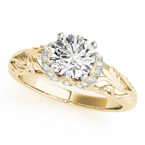 Yellow gold Round Solitaire Filigree Engagement Ring with Halo and Prong Setting