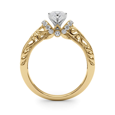 Yellow gold Marquise Solitaire Filigree Engagement Ring with Halo and Prong Setting