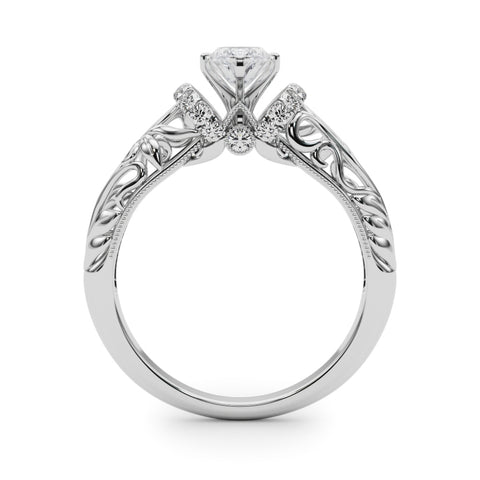 White gold Marquise Solitaire Filigree Engagement Ring with Halo and Prong Setting