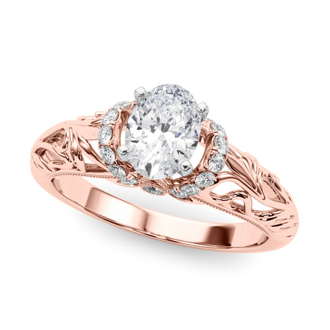 Rose gold Oval Solitaire Filigree Engagement Ring with Halo and Prong Setting