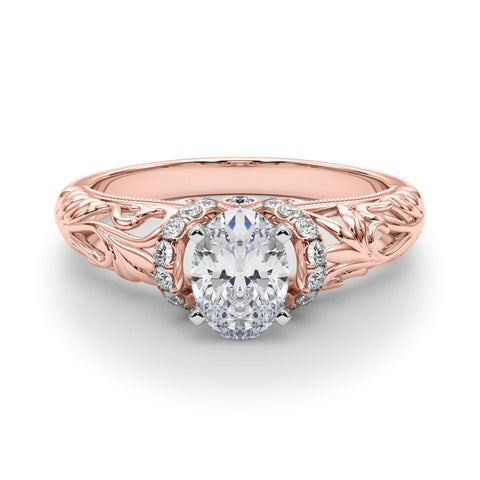 Rose gold Oval Solitaire Filigree Engagement Ring with Halo and Prong Setting