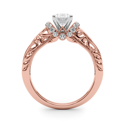 Rose gold Oval Solitaire Filigree Engagement Ring with Halo and Prong Setting