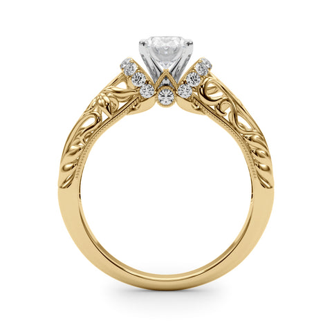 Yellow gold Oval Solitaire Filigree Engagement Ring with Halo and Prong Setting