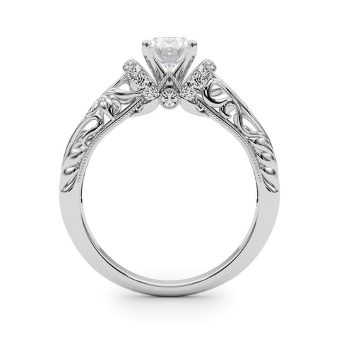 White gold Oval Solitaire Filigree Engagement Ring with Halo and Prong Setting