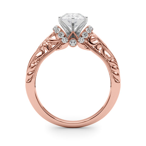 Rose gold Pear Solitaire Filigree Engagement Ring with Halo and Prong Setting