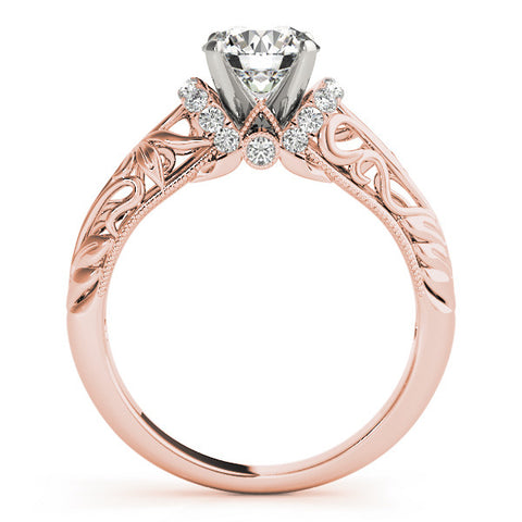 Rose gold Round Solitaire Filigree Engagement Ring with Halo and Prong Setting