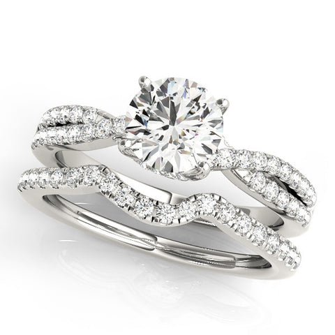 White gold Round Solitaire Twist Pave Diamond Engagement Ring with Prong Setting
