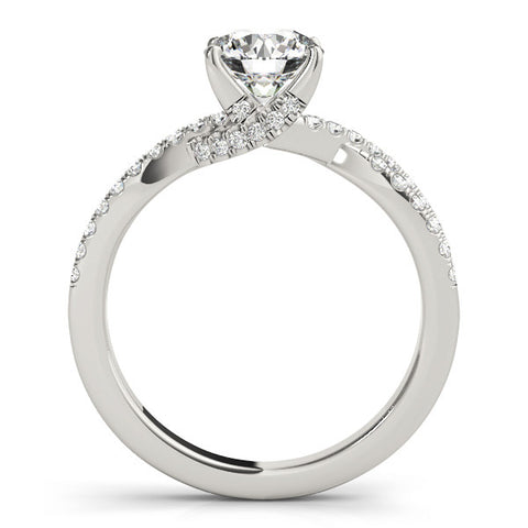 White gold Round Solitaire Twist Pave Diamond Engagement Ring with Prong Setting