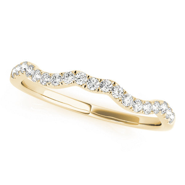 Yellow gold Round Diamond Pavé Curved Wedding Band 1