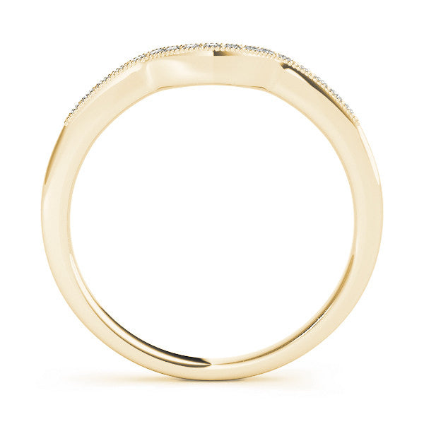 Yellow gold Milgrain Pave Round Diamond Curved Band 2
