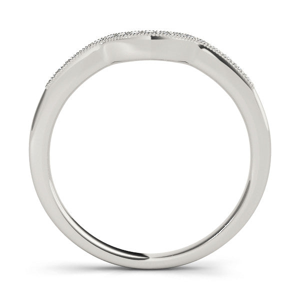 White gold Milgrain Pave Round Diamond Curved Band 2