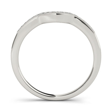 White gold Milgrain Pave Round Diamond Curved Band 2