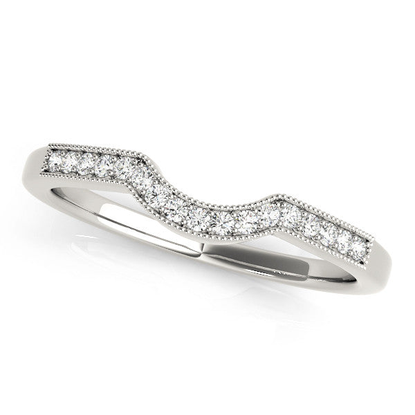 White gold Milgrain Pave Round Diamond Curved Band 1