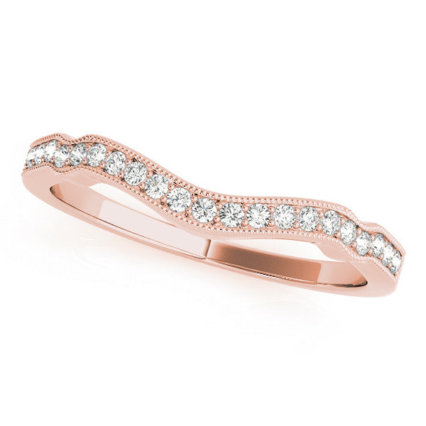 Rose gold Pavé Round Diamond Curved Milgrain Band 1