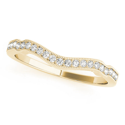 Yellow gold Pavé Round Diamond Curved Milgrain Band 1