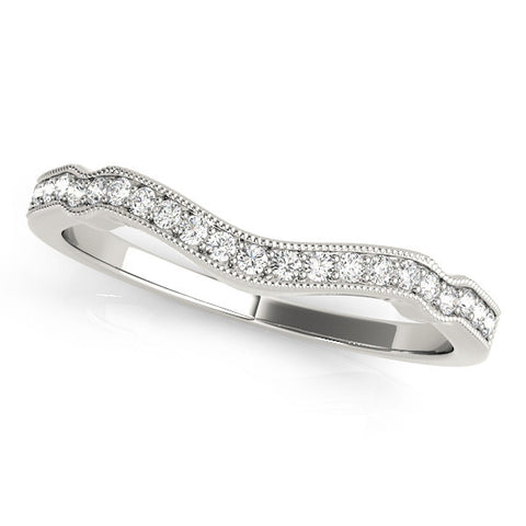 White gold Pavé Round Diamond Curved Milgrain Band 1