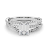 Silver 1.02 Carat F VS1 Emerald Solitaire Twist Band with Pavé Setting and Four-Prong Setting