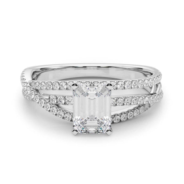 Silver 1.02 Carat F VS1 Emerald Solitaire Twist Band with Pavé Setting and Four-Prong Setting
