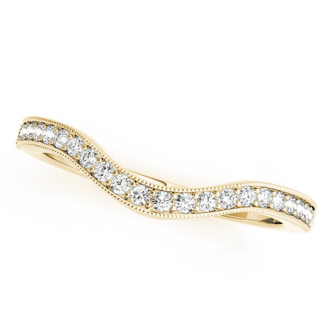 Yellow gold Round Brilliant Milgrain Bezel Set Diamond Wave Band 1