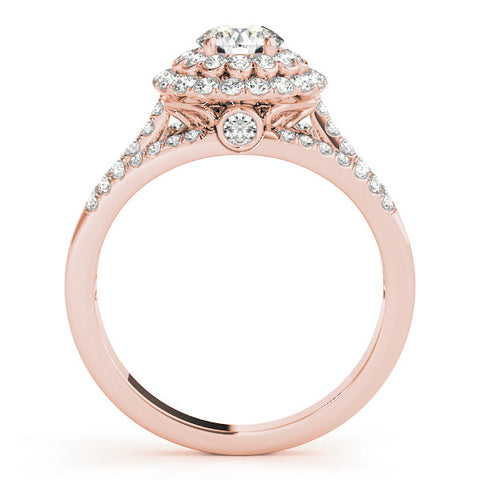 Rose gold Double Halo Round Diamond Split Shank Pave Set Ring