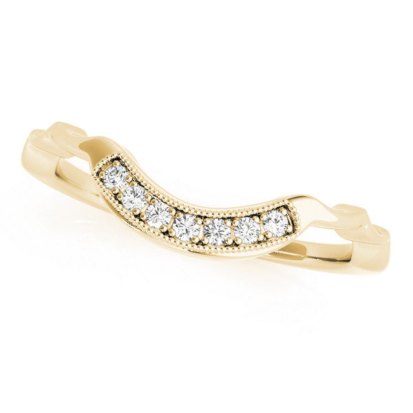 Yellow gold Milgrain Curved Diamond Pavé Band with Round Stones 1