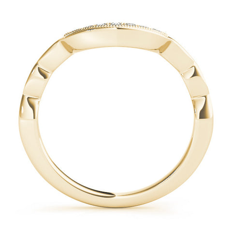 Yellow gold Milgrain Curved Diamond Pavé Band with Round Stones 2