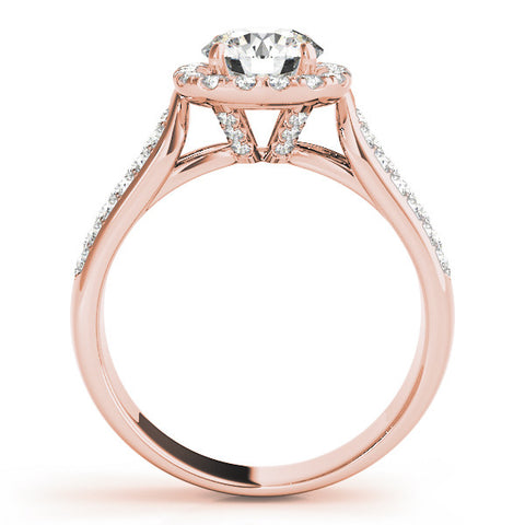 Rose gold Cushion Halo Round Diamond Pave Band with Prong Setting