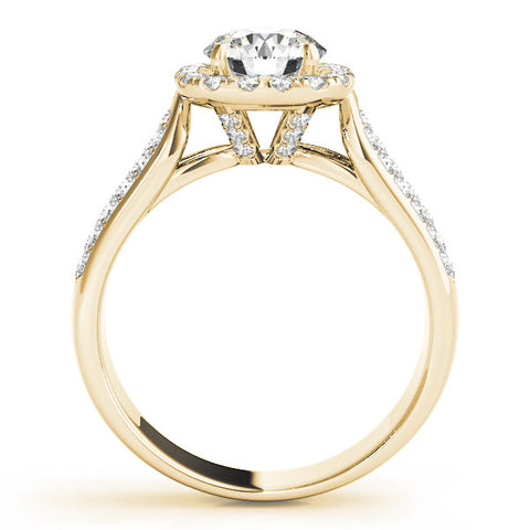 Yellow gold Cushion Halo Round Diamond Pave Band with Prong Setting