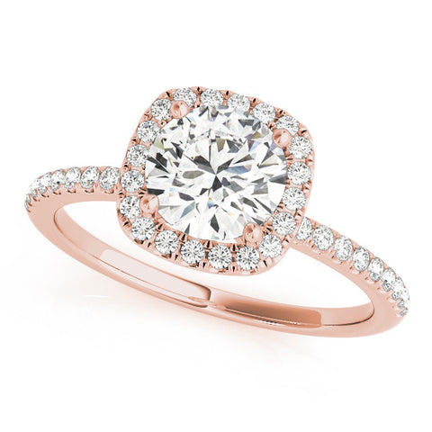 Rose gold Cushion Halo Round Diamond Pavé Band Four-Prong Ring