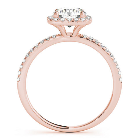 Rose gold Cushion Halo Round Diamond Pavé Band Four-Prong Ring