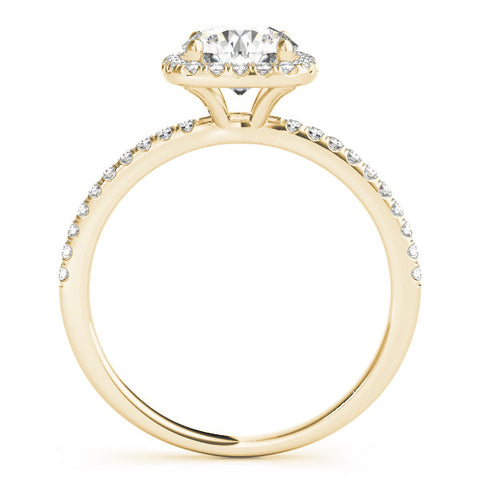 Yellow gold Cushion Halo Round Diamond Pavé Band Four-Prong Ring