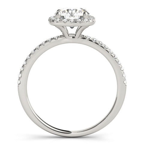 White gold Cushion Halo Round Diamond Pavé Band Four-Prong Ring