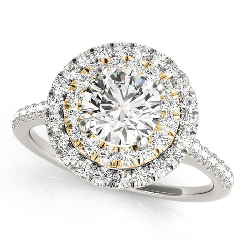 Yellow gold Double Halo Round Diamond Pave Band with Four-Prong Setting